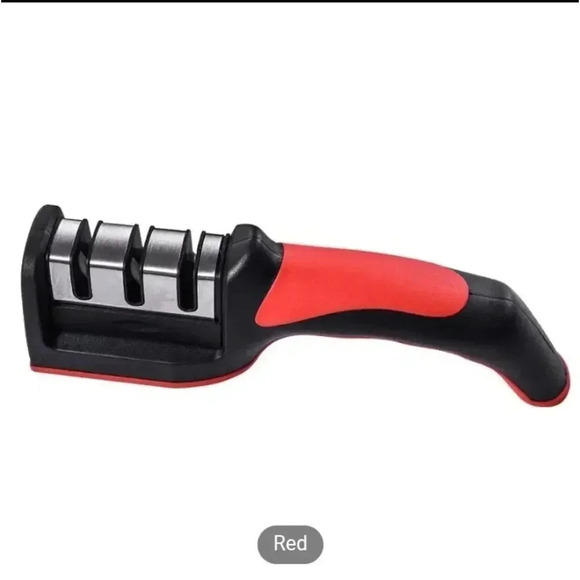 1pc Portable Knife Sharpener, Three Stage Knife Sharpener..RED...NWT.. - Picture 5 of 6